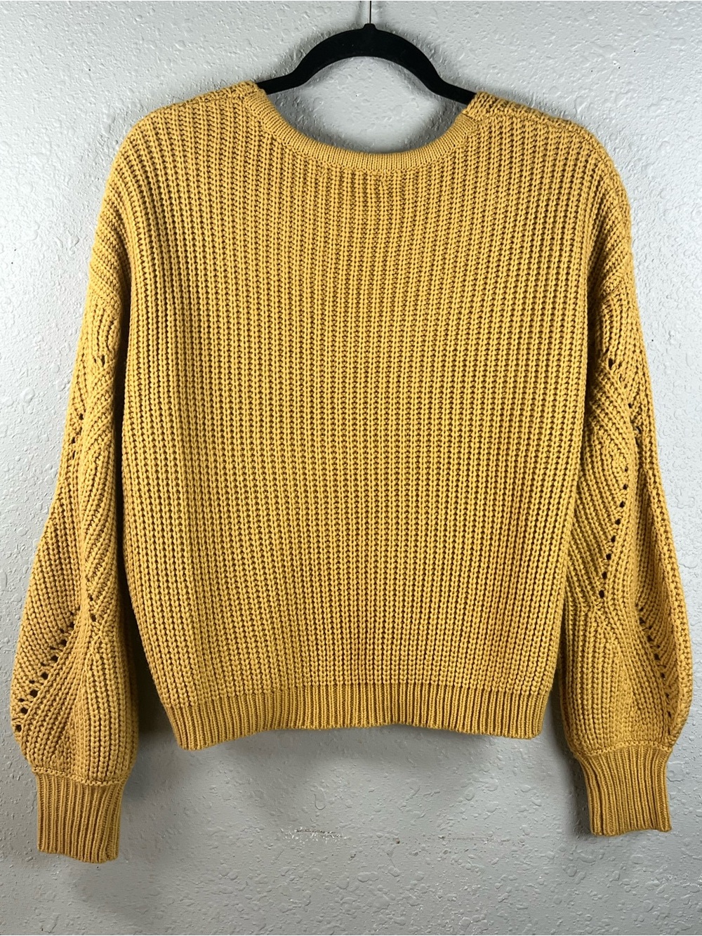 Moon & Madison Mustard Pointelle Balloon Sleeve Sweater | Size S - Picture 3 of 10